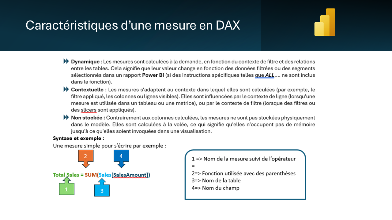 Caractéristiques d’une mesure en DAX Caractéristiques d’une mesure en DAX